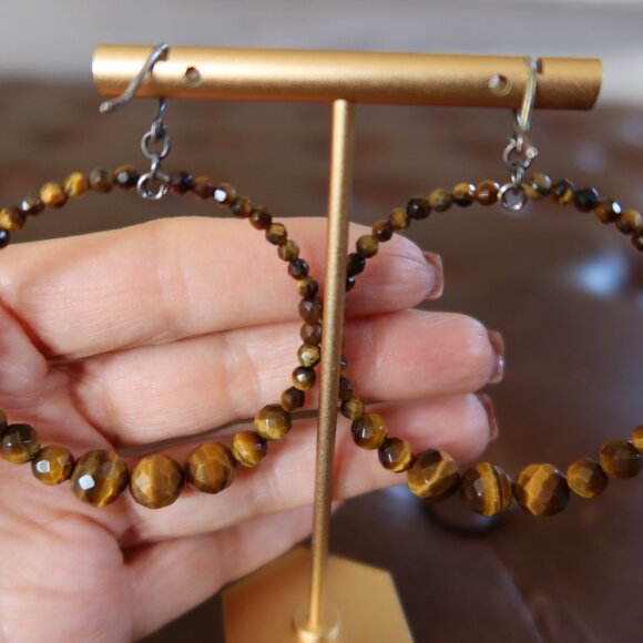 Chan Luu Tiger's Eye (70+) front facing hoops earrings 2" wide and long drops - Picture 5 of 13